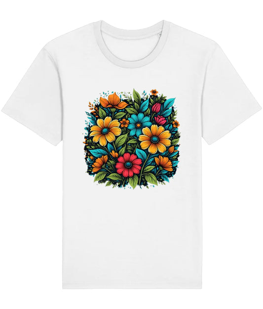 white t-shirt with a floral boom