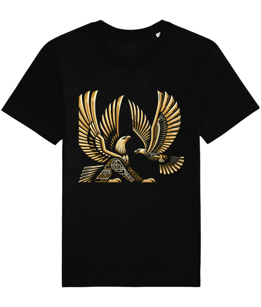 black t-shirt with two fighting phoenix's