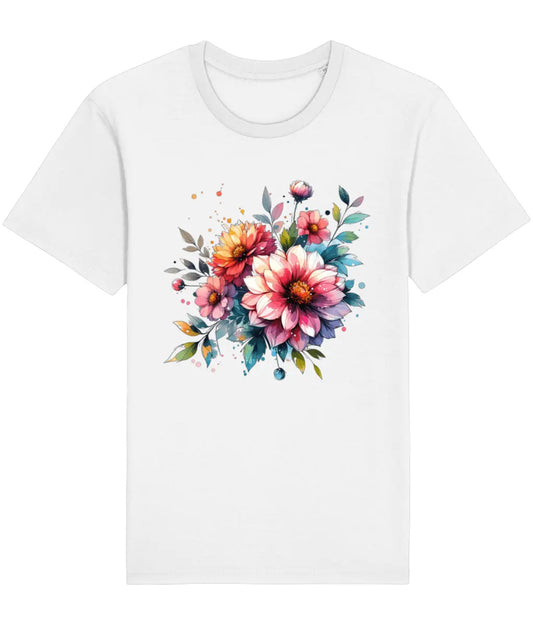 white t-shirt with petal flowers