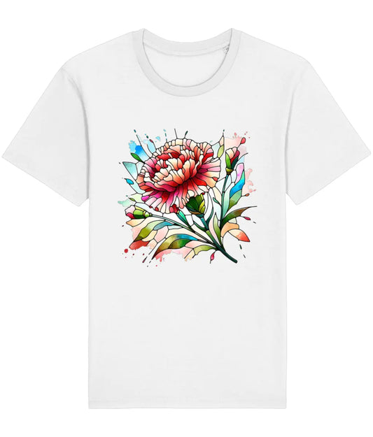 white t-shirt with stained glass style floral blossom