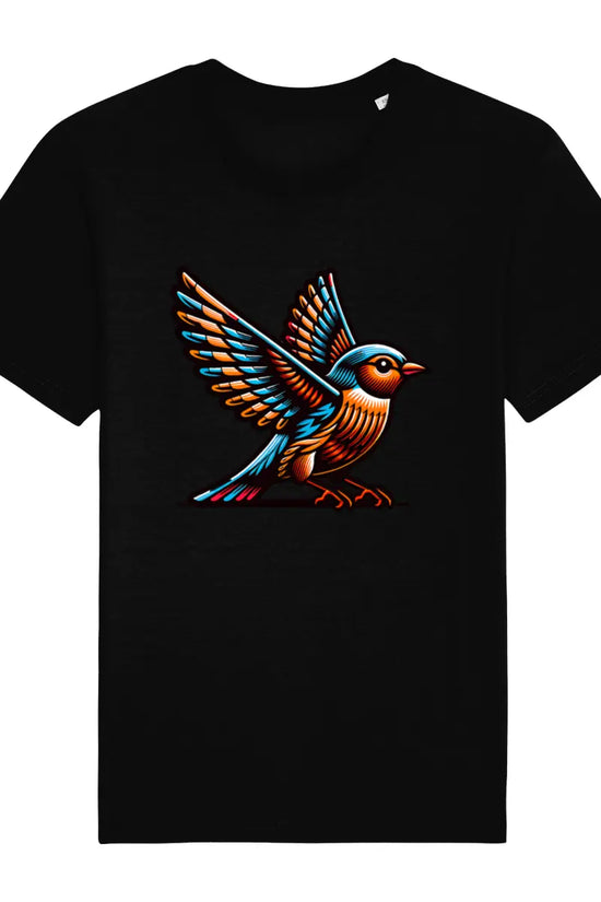 black t-shirt with a prismatic bird