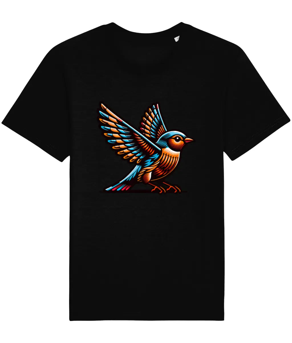 black t-shirt with a prismatic bird