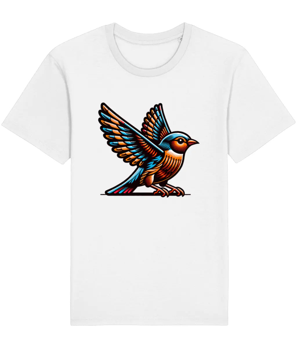 white t-shirt with a prismatic bird