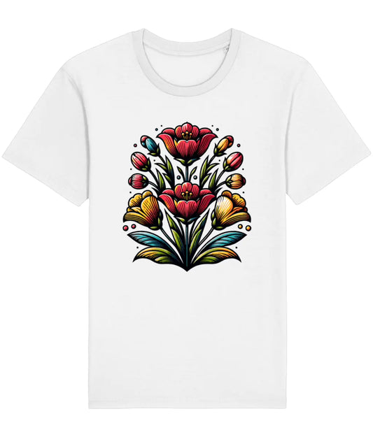 white t-shirt with an artisan bouquet