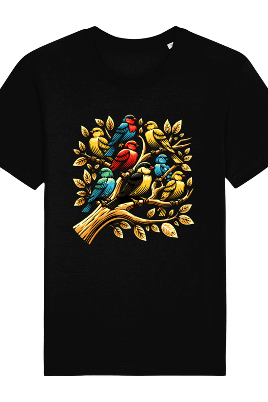 black t-shirt with birds