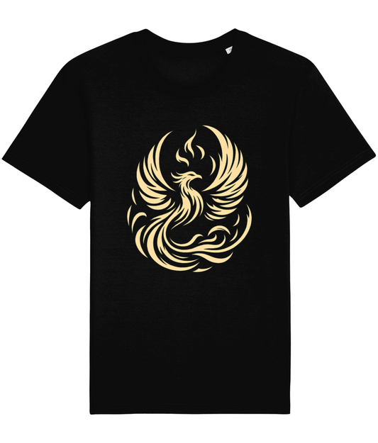 black t-shirt with a golden phoenix