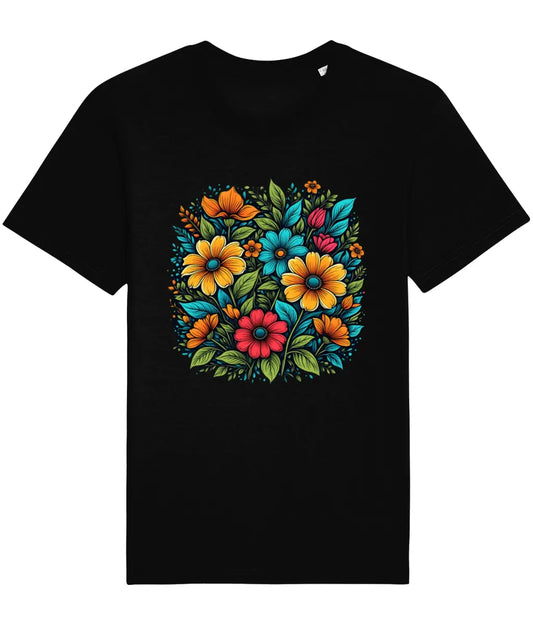 black t-shirt with a floral boom