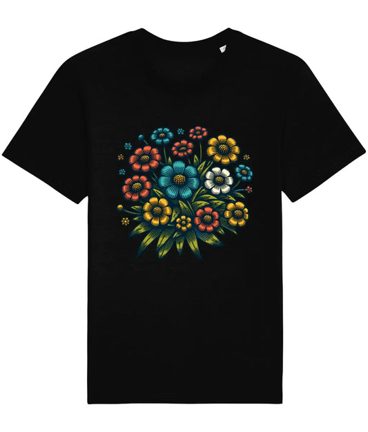 black t-shirt with retro flowers