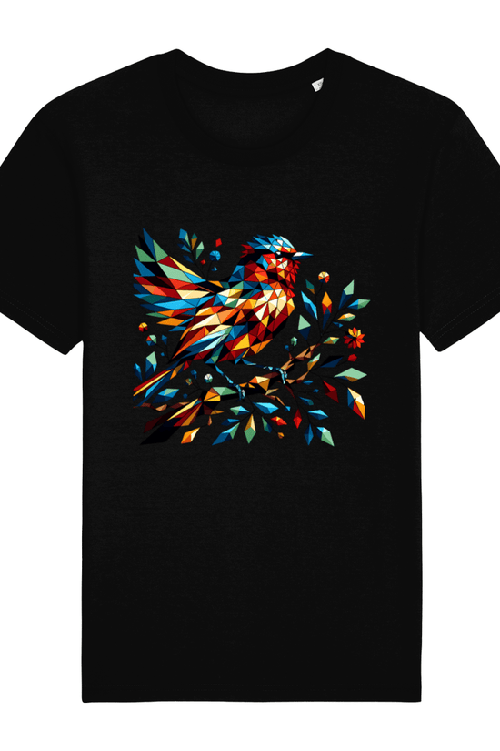 black t-shirt with a crystal bird